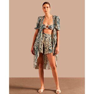 Adriana Degreas Hera Puff-Sleeved Midi Robe Cover Up Blouse Blue Womens Size Sma